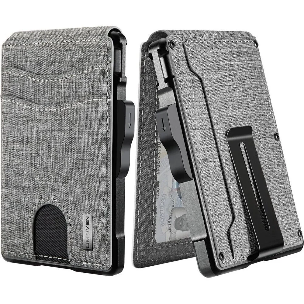 🆕Men Grey Money Clip Slim Leather Slots Credit Card Holder RFID Bifold Wallet